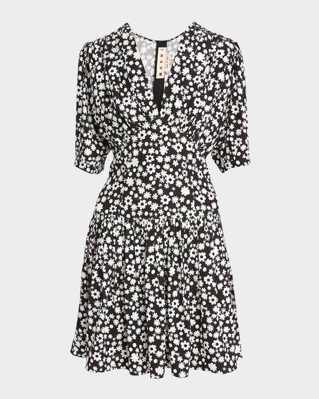 Printed Gathered Mini Dress
